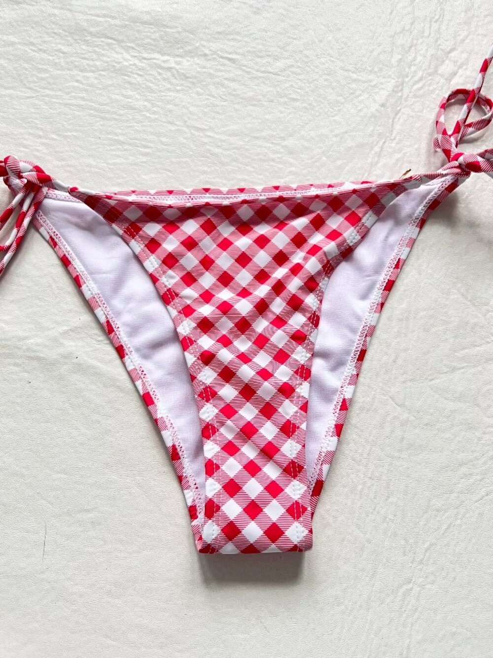 Betty Jade bikini bottoms Medium red white gingham side tie plaid swimsuit swim